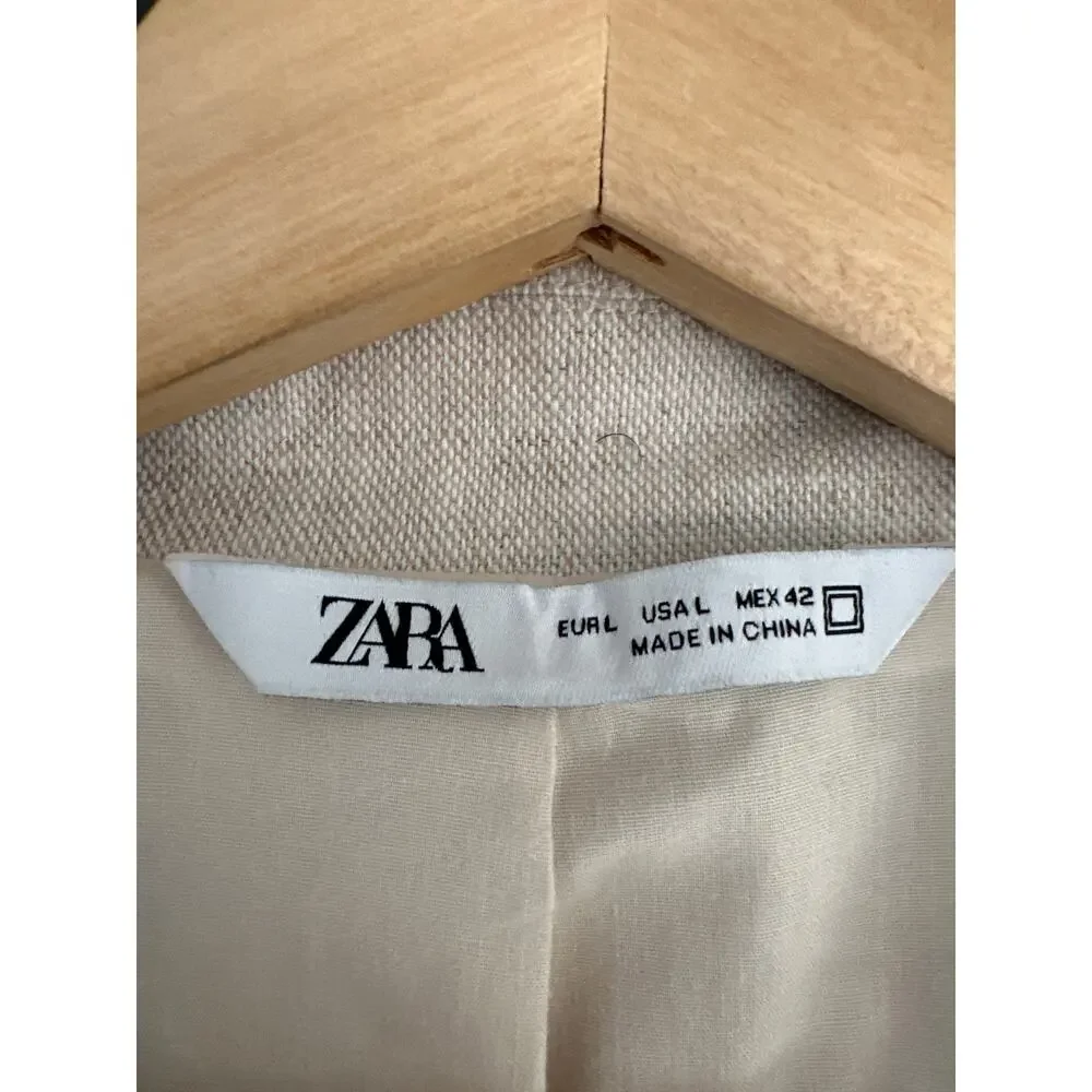 ZARA Linen Blend Sports Coat Blazer Jacket Ivory Cream Size Large